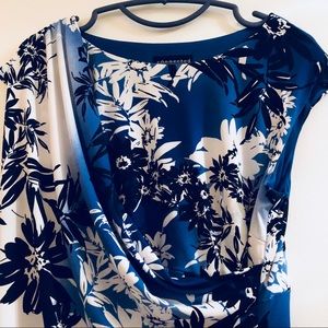 Blue and White Floral design wrap dress